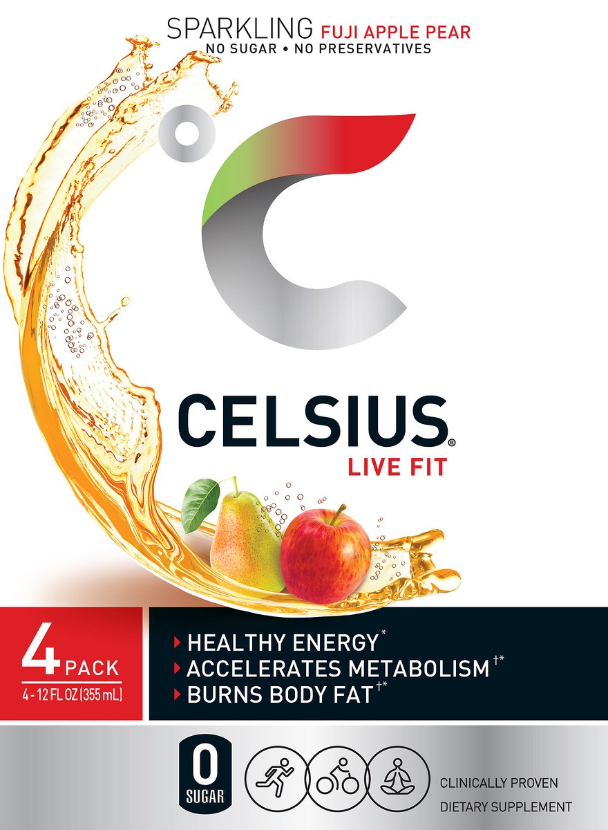 slide 1 of 4, CELSIUS Live Fit Sparkling Fuji Apple Pear - 4 ct, 4 ct