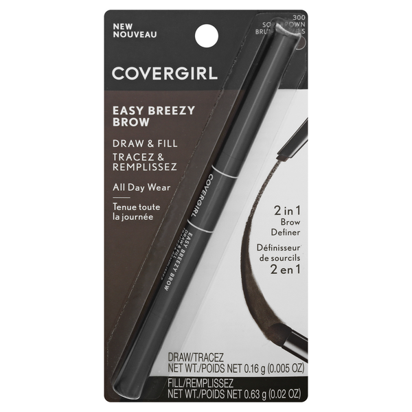 slide 1 of 1, Covergirl Easy Breezy Draw & Fill Brow Definer, 2 In 1, Soft Brown 300, 1 ct