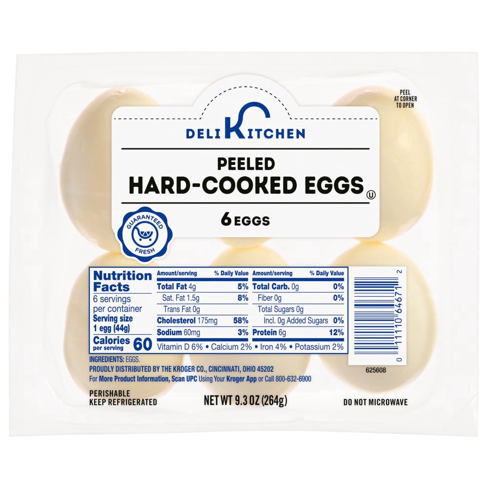 slide 1 of 1, Kroger Deli Kitchen Peeled Hard-Cooked Eggs, 6 ct