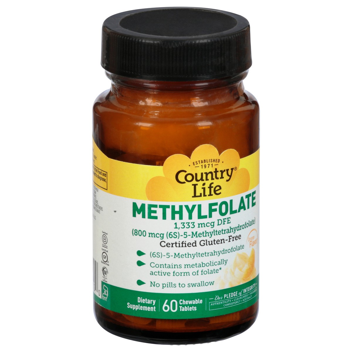 slide 4 of 9, Country Life Chewable Tablets 1333 mcg Orange Flavor Methylfolate DFE 60 ea, 60 ct