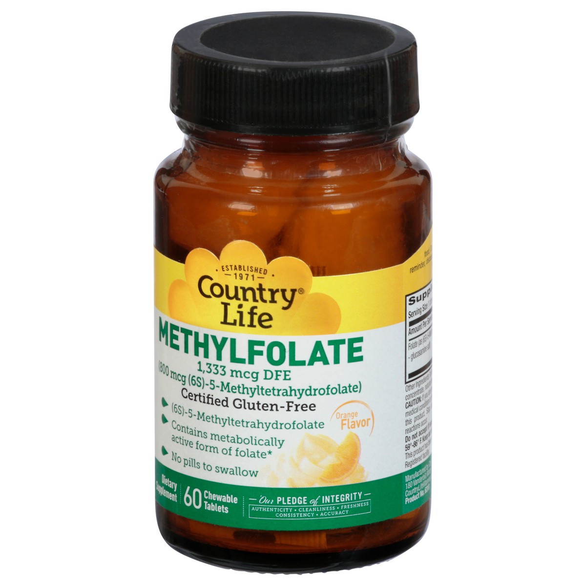 slide 8 of 9, Country Life Chewable Tablets 1333 mcg Orange Flavor Methylfolate DFE 60 ea, 60 ct