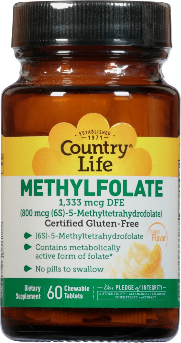 slide 6 of 9, Country Life Chewable Tablets 1333 mcg Orange Flavor Methylfolate DFE 60 ea, 60 ct