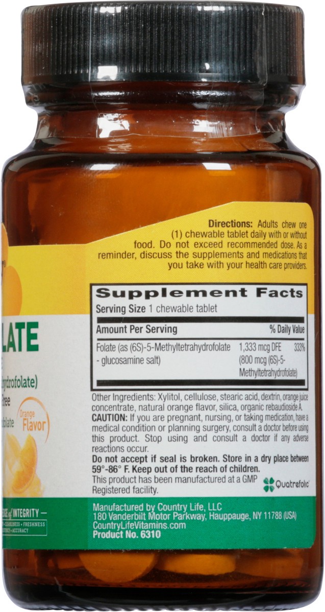 slide 9 of 9, Country Life Chewable Tablets 1333 mcg Orange Flavor Methylfolate DFE 60 ea, 60 ct