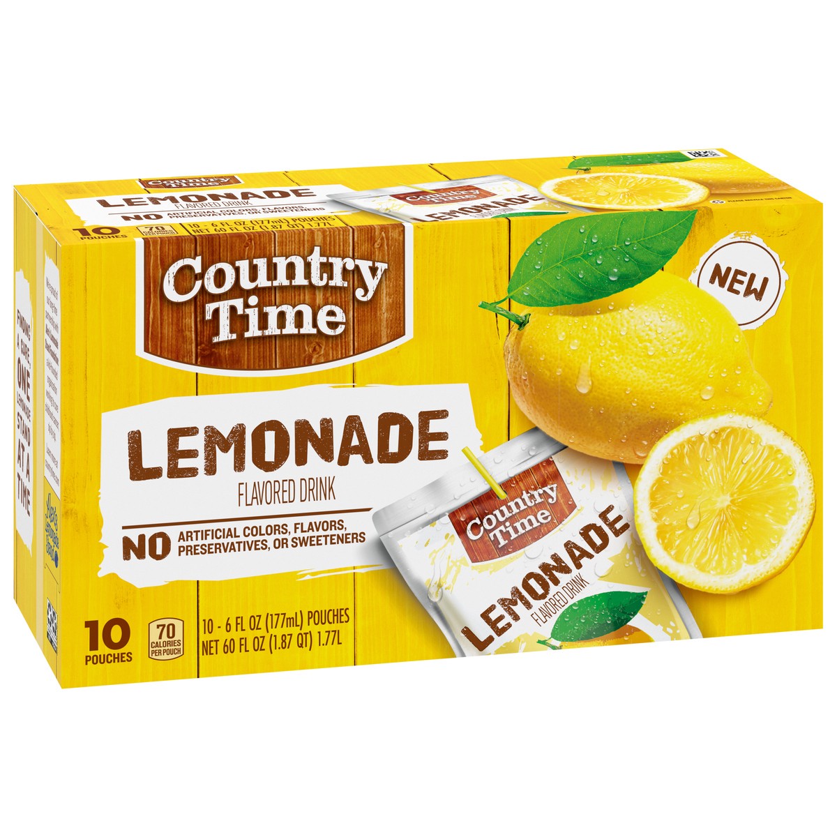 slide 2 of 9, Country Time Lemonade Ready to Drink Flavored Drink Pouches, 10 ct Box, 6 fl oz Pouches, 60 fl oz