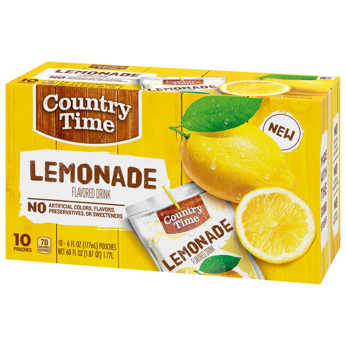 slide 3 of 9, Country Time Lemonade Ready to Drink Flavored Drink Pouches, 10 ct Box, 6 fl oz Pouches, 60 fl oz