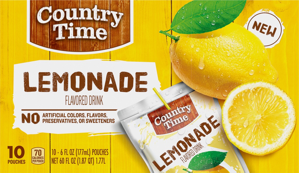 slide 6 of 9, Country Time Lemonade Ready to Drink Flavored Drink Pouches, 10 ct Box, 6 fl oz Pouches, 60 fl oz