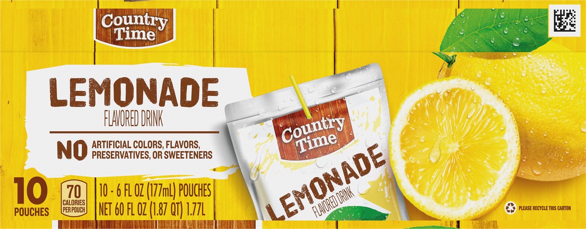 slide 4 of 9, Country Time Lemonade Ready to Drink Flavored Drink Pouches, 10 ct Box, 6 fl oz Pouches, 60 fl oz