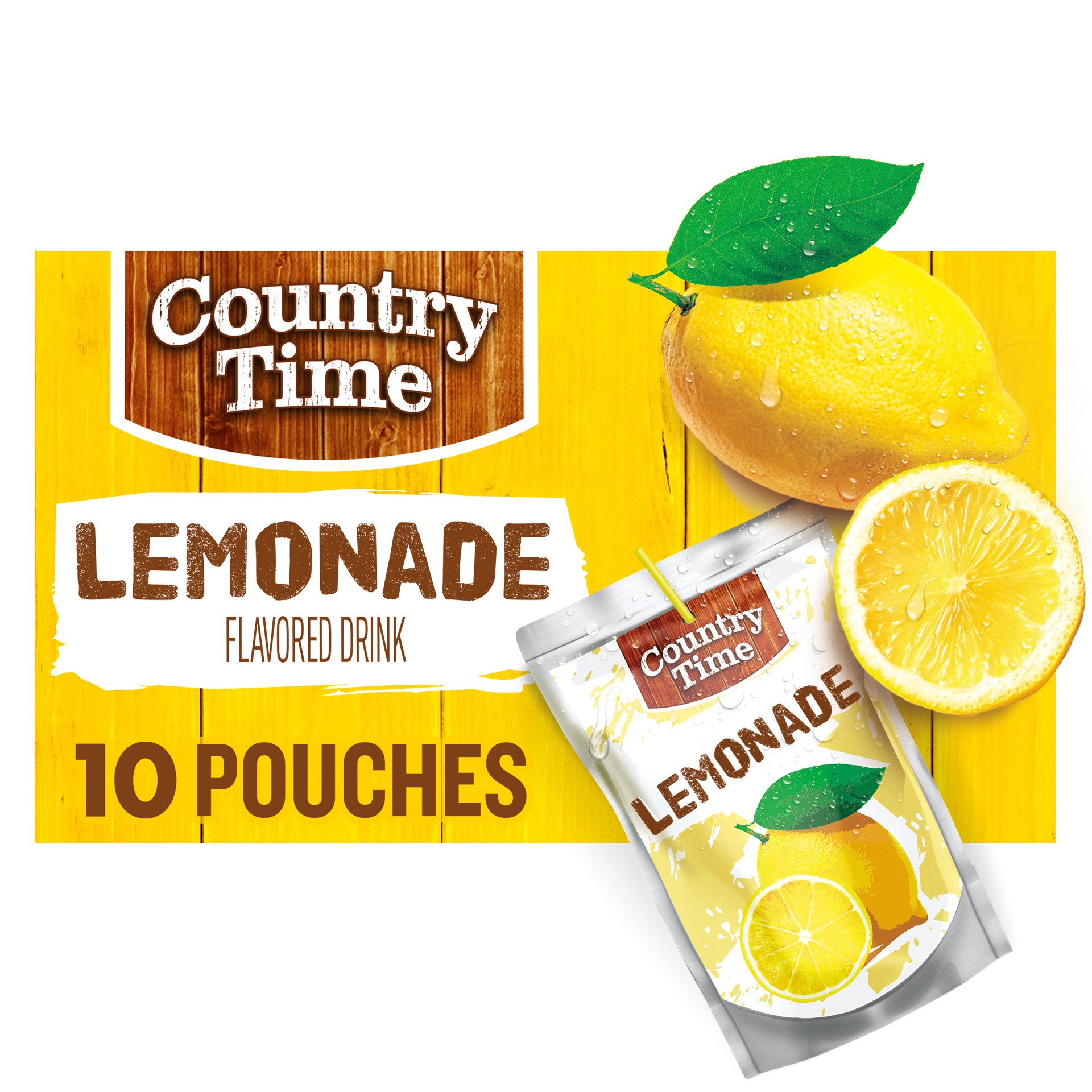 slide 1 of 9, Country Time Lemonade Ready to Drink Flavored Drink Pouches, 10 ct Box, 6 fl oz Pouches, 60 fl oz