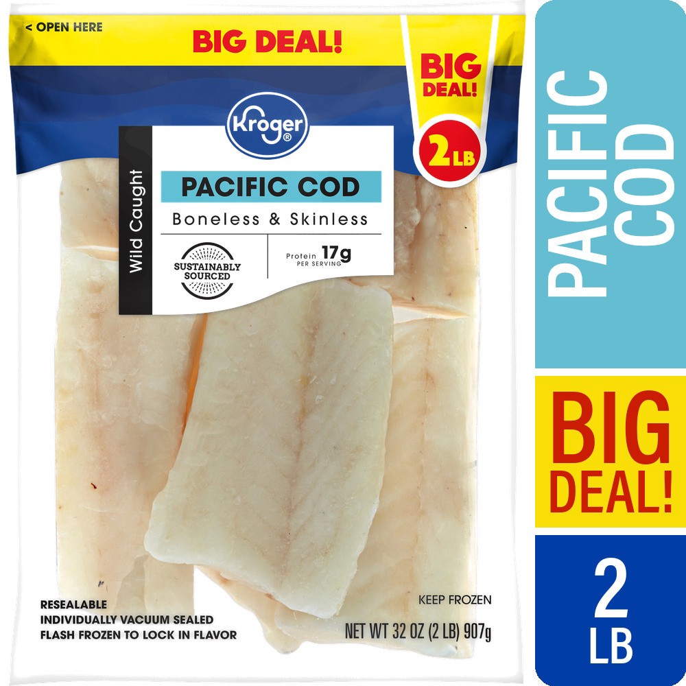 slide 1 of 5, Kroger Wild Caught Boneless & Skinless Pacific Cod Fillets, 2 lb