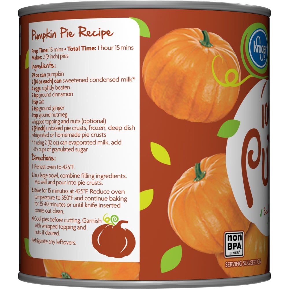 slide 4 of 4, Kroger 100m% Pure Pumpkin, 29 oz