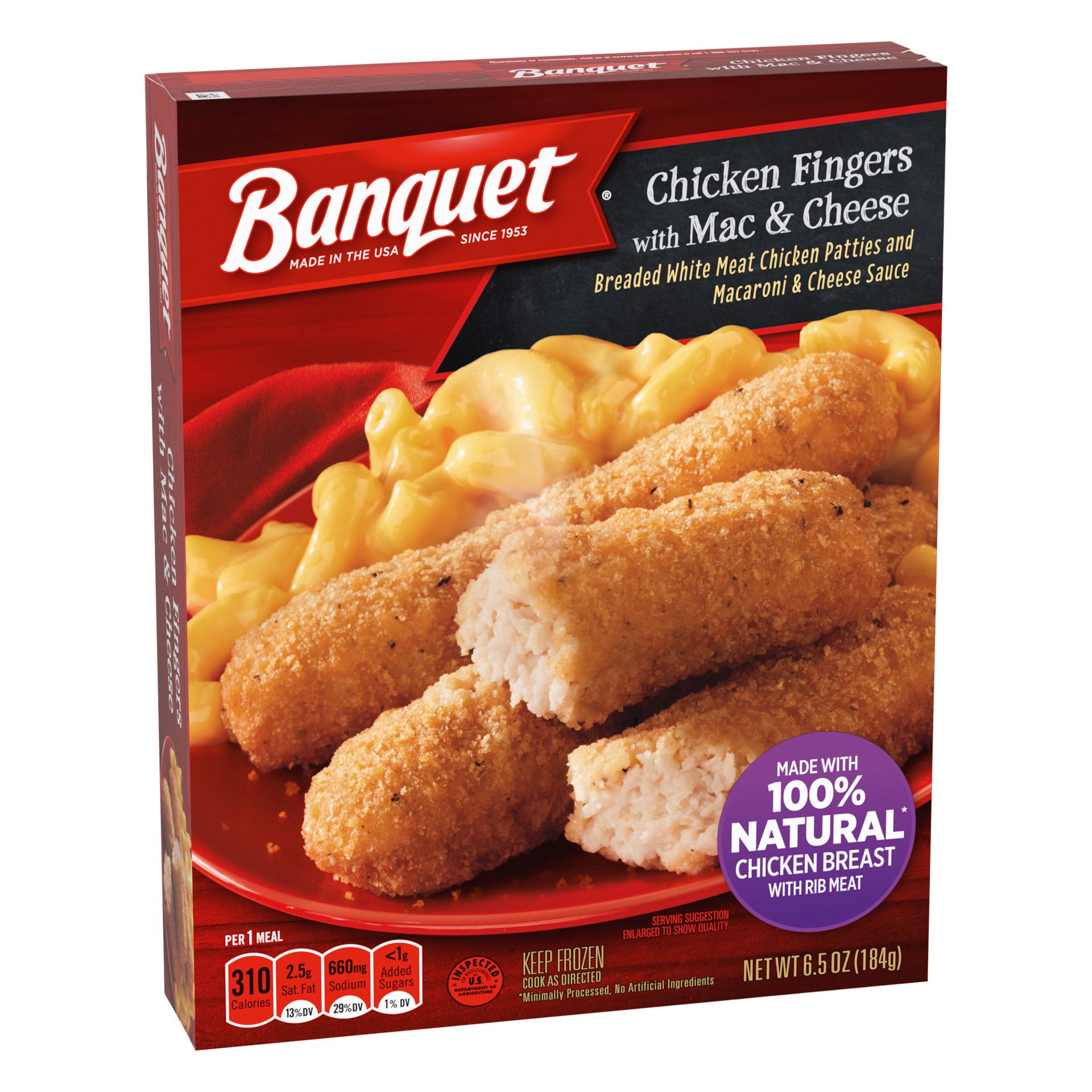 slide 3 of 5, Banquet Basic Chicken Fingers Frozen Single Serve Meal, 6.5 Ounce, 7.1 oz