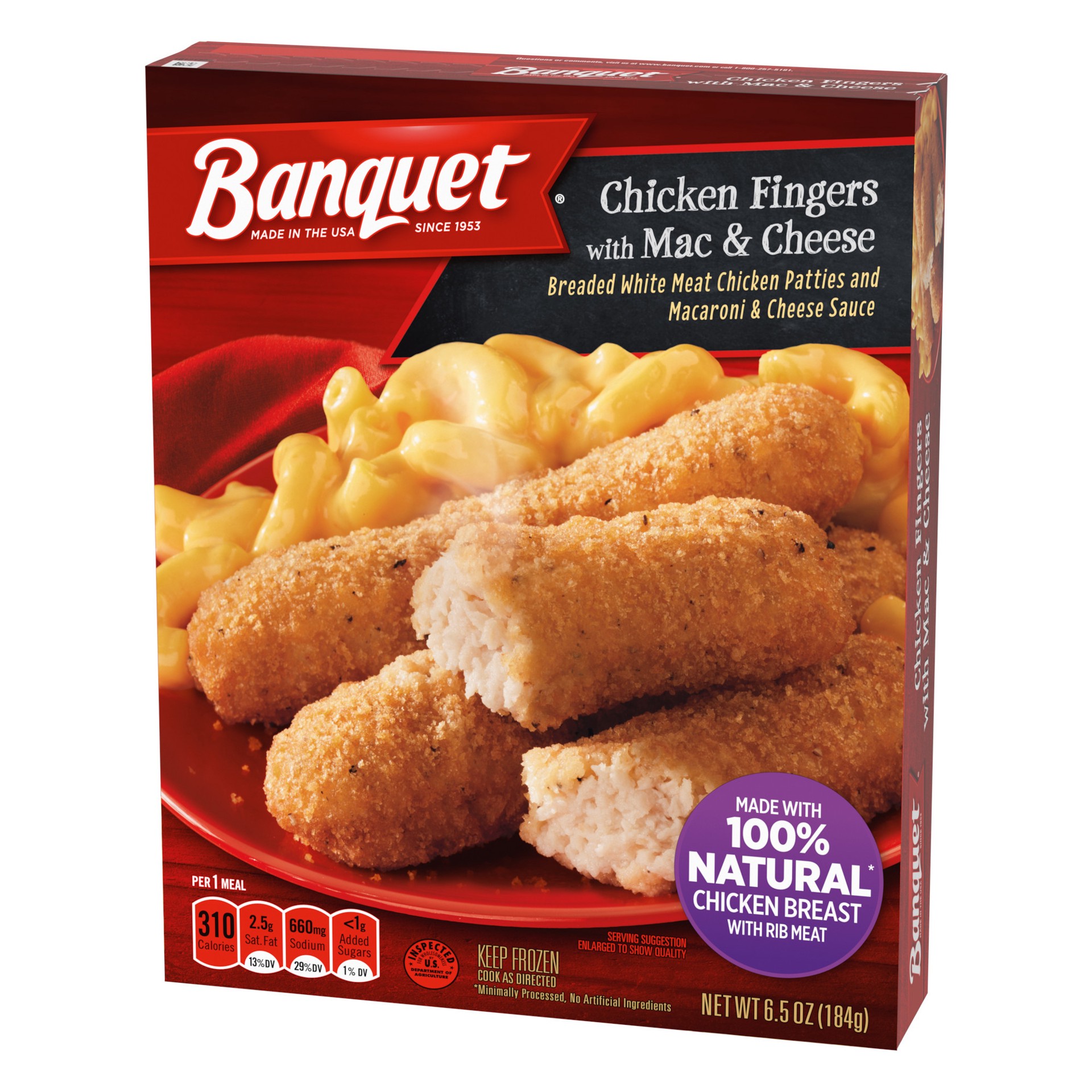slide 4 of 5, Banquet Basic Chicken Fingers Frozen Single Serve Meal, 6.5 Ounce, 7.1 oz