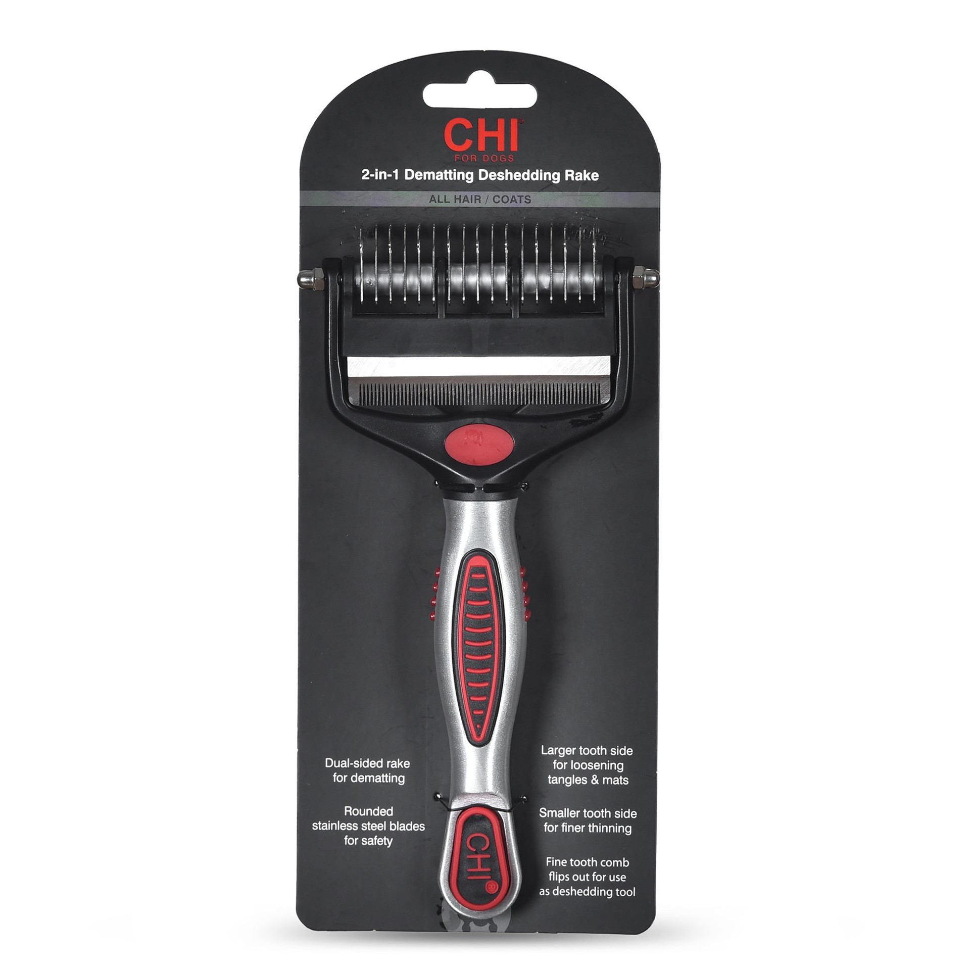 slide 1 of 1, CHI for Dogs 2-in-1 Dematting Deshedding Rake, One Size