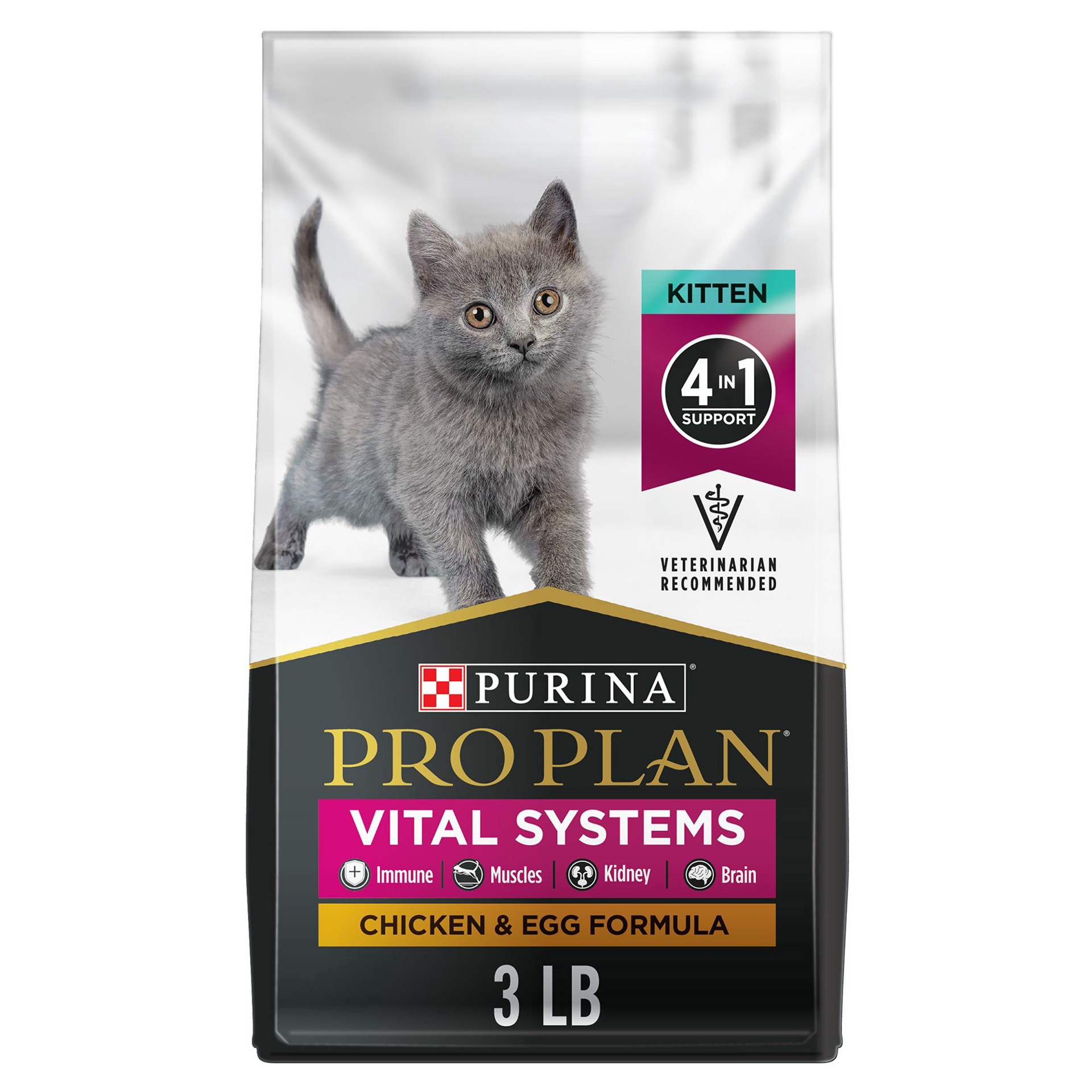 slide 1 of 1, Purina Pro Plan Vital Systems Kitten Dry Food - Chicken & Egg Formula, 3 lb
