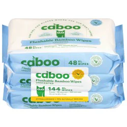 Caboo Flushable Unscented XL Bamboo Wipes