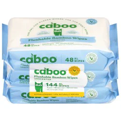 Caboo Flushable Unscented XL Bamboo Wipes