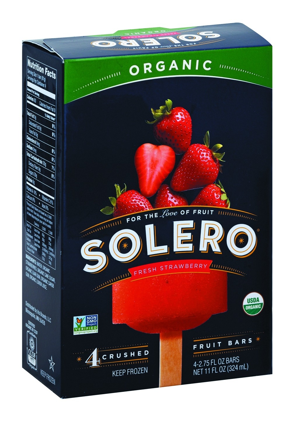 slide 1 of 4, Solero Fruit Bars, Organic, Fresh Strawberry, Crushed, 4 ct