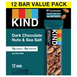 KIND Gluten Free Dark Chocolate Nuts & Sea Salt Snack Bars, Value Pack, 1.4 oz, 12 Count