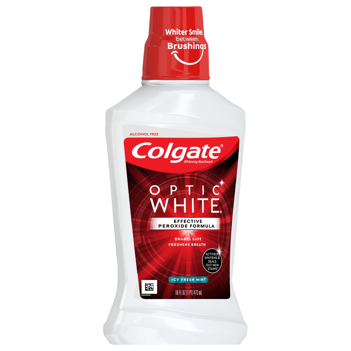 slide 8 of 8, Colgate Optic White Whitening Mouthwash, 2% Hydrogen Peroxide, Fresh Mint - 473 mL, 16 fl.oz. (6 Pack), 16.9 oz