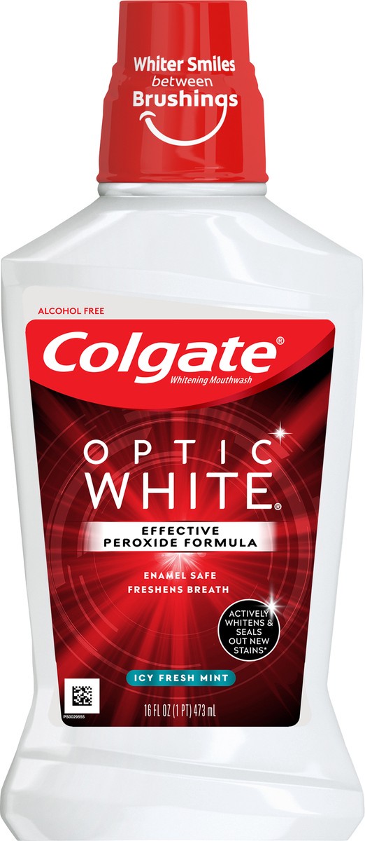 slide 2 of 8, Colgate Optic White Whitening Mouthwash, 2% Hydrogen Peroxide, Fresh Mint - 473 mL, 16 fl.oz. (6 Pack), 16.9 oz