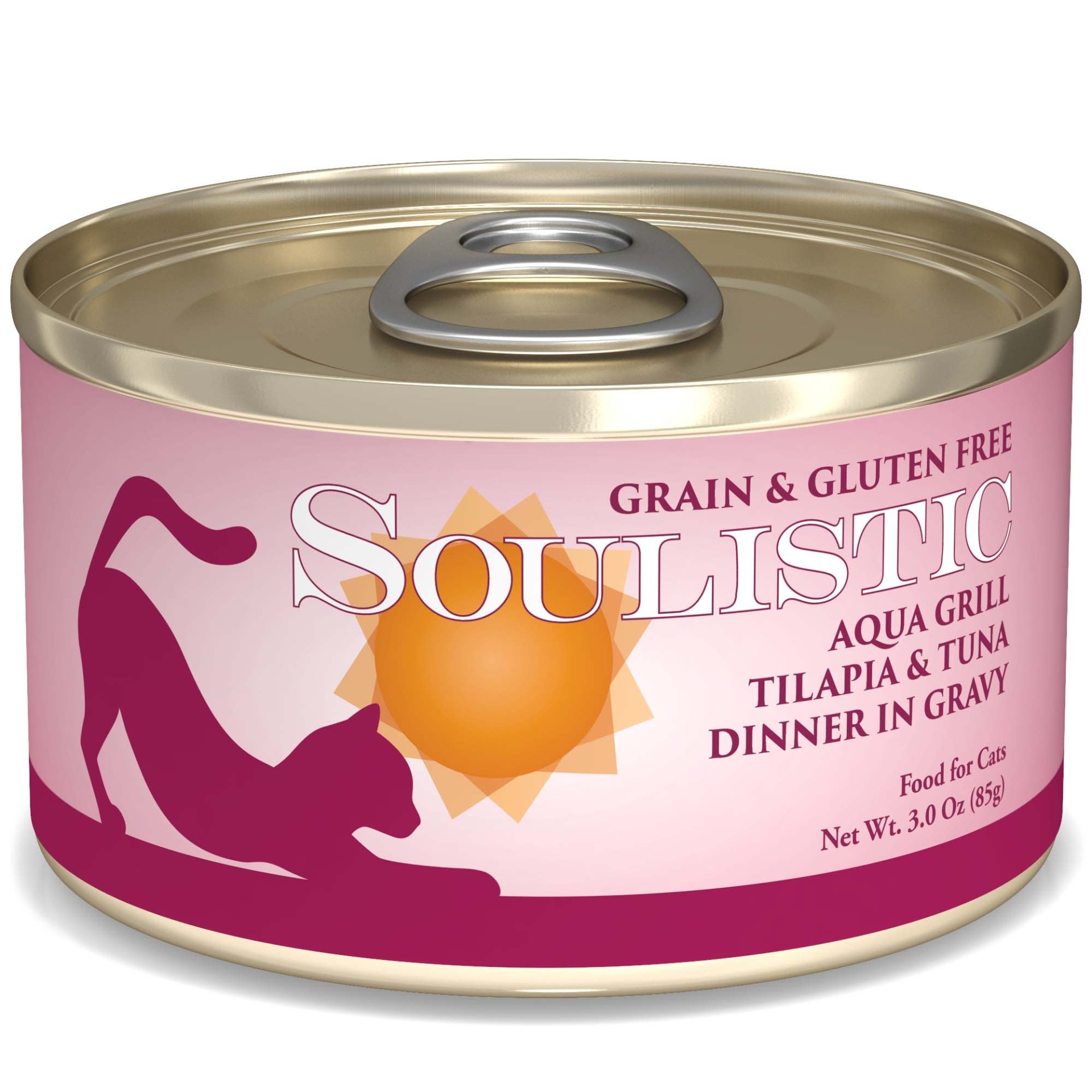 slide 1 of 1, Soulistic Aqua Grill Tilapia & Tuna Dinner Adult Canned Cat Food in Gravy, 3 oz