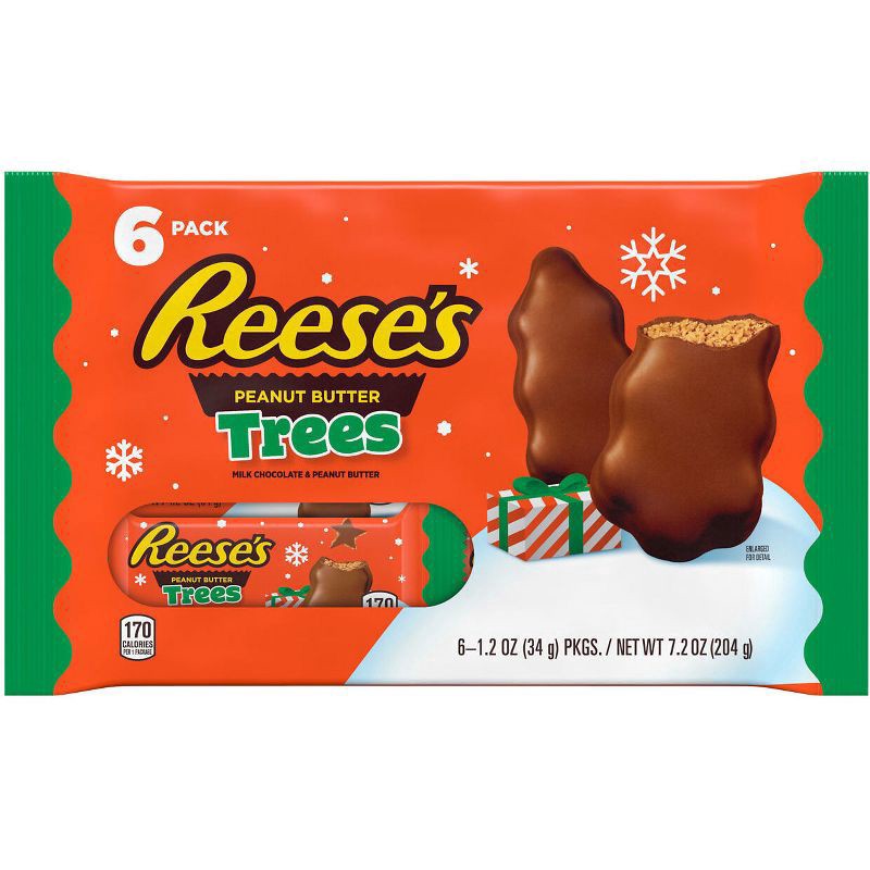 slide 1 of 1, REESE'S Milk Chocolate Peanut Butter Trees, Christmas Candy Packs, 1.2 oz (6 Count), 6 ct