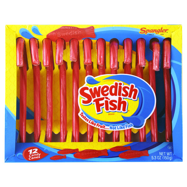 slide 1 of 1, Swedish Fish Candy Canes, 12 ct