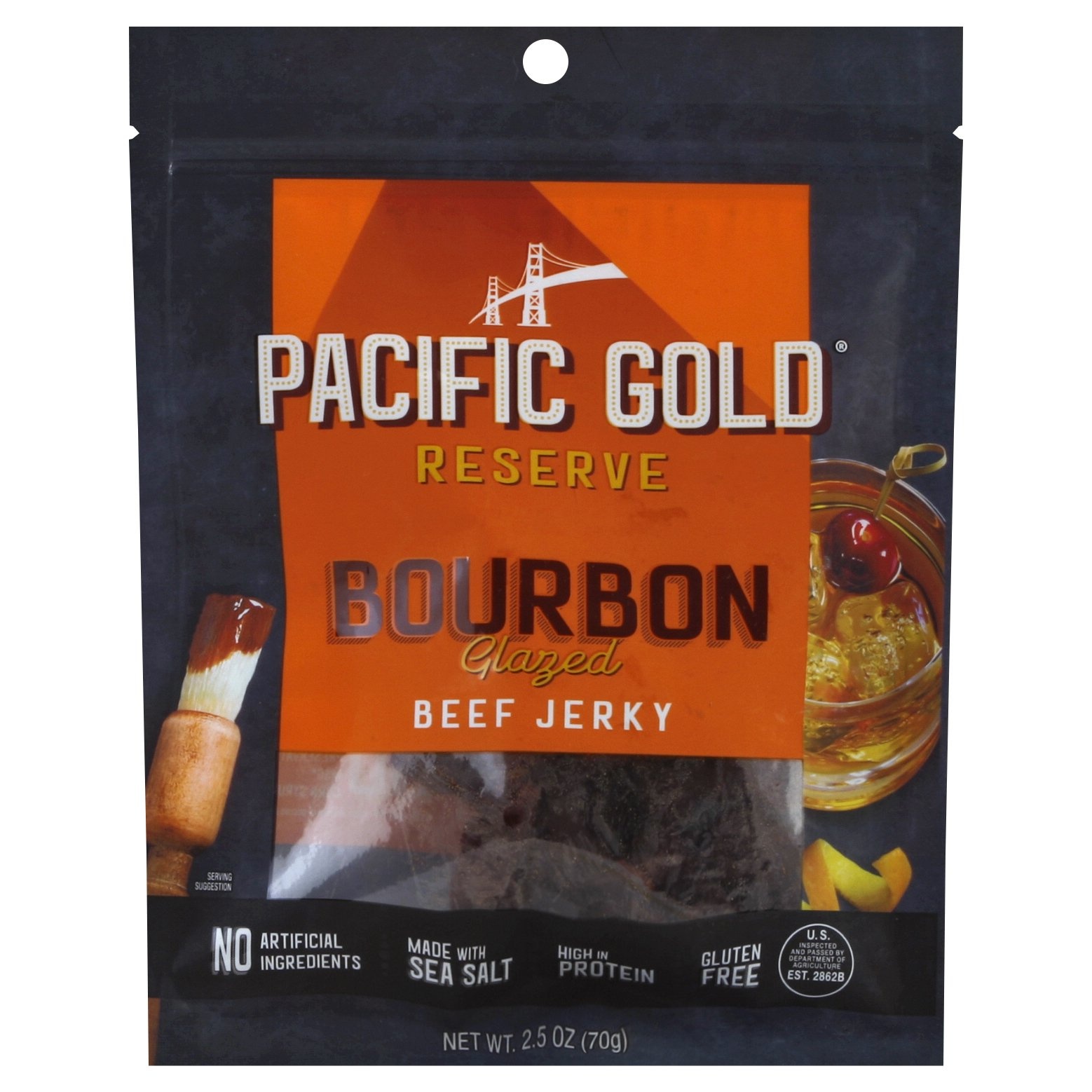 slide 1 of 3, Pacific Gold Reserve Bourbon Glazed Beef Jerky, 2.5 oz