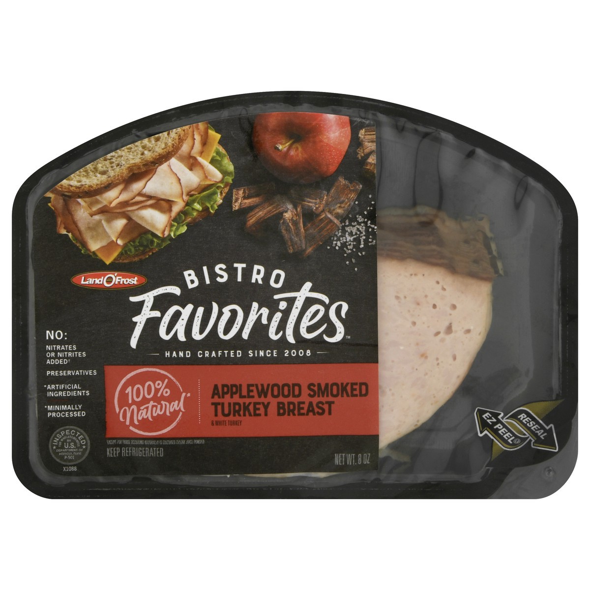 slide 3 of 8, Land O' Frost Bistro Favorites Applewood Smoked Turkey Breast, 8 oz