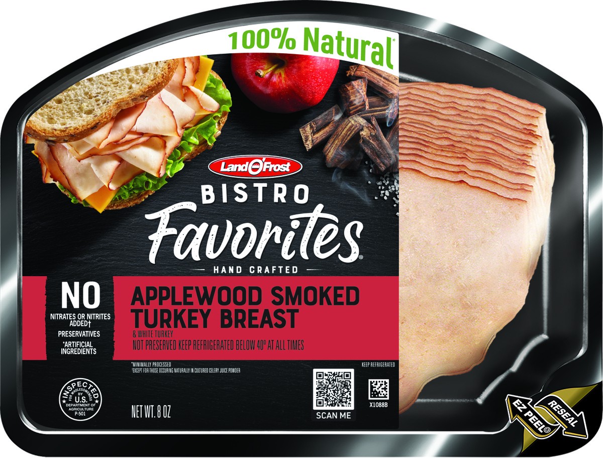 slide 1 of 8, Land O' Frost Bistro Favorites Applewood Smoked Turkey Breast, 8 oz