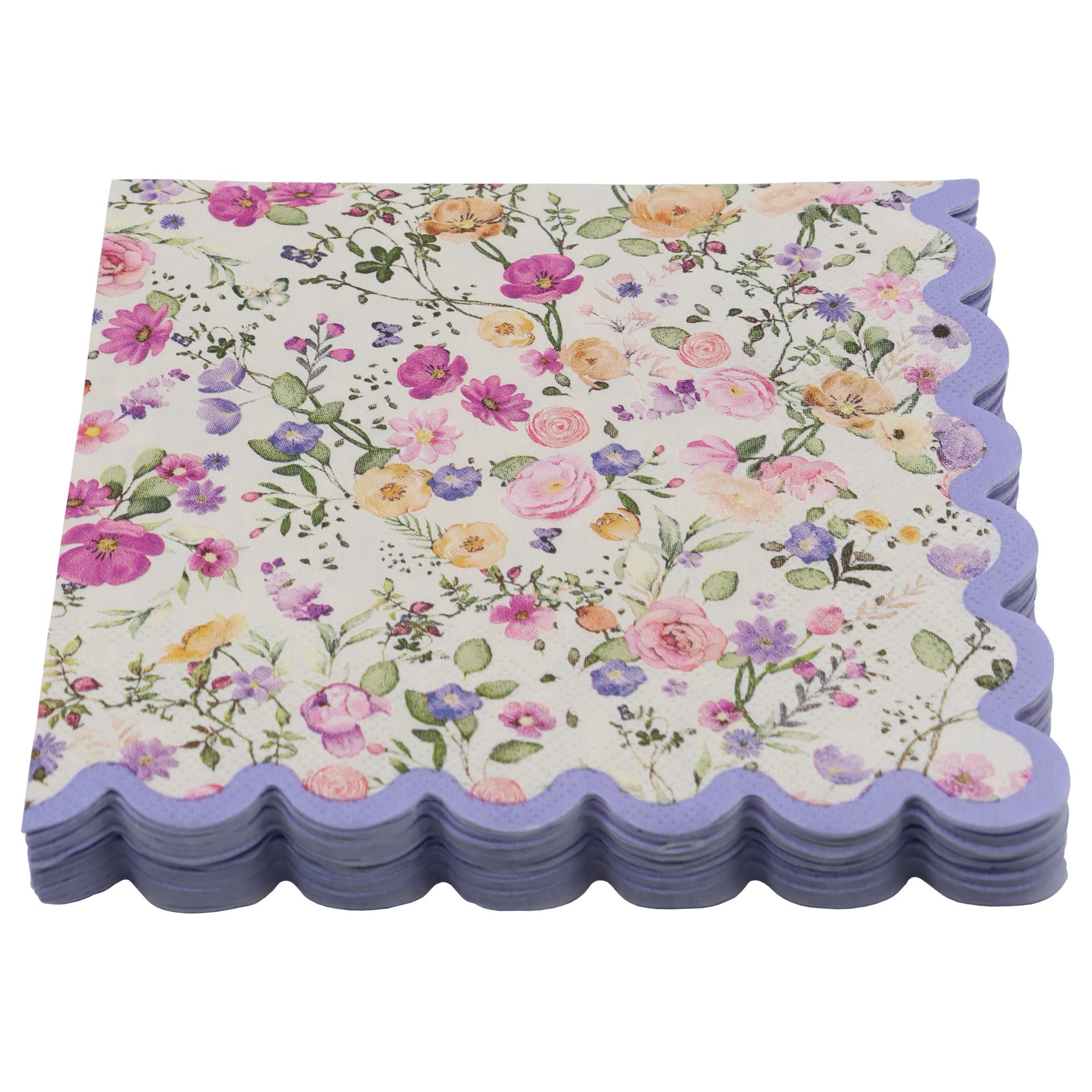 slide 2 of 3, Purple Flowers Lunch Napkins With Scalloped Edges, 20ct. By Celebrate It, 20 ct
