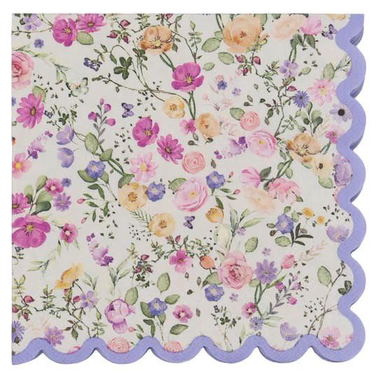 slide 1 of 3, Purple Flowers Lunch Napkins With Scalloped Edges, 20ct. By Celebrate It, 20 ct