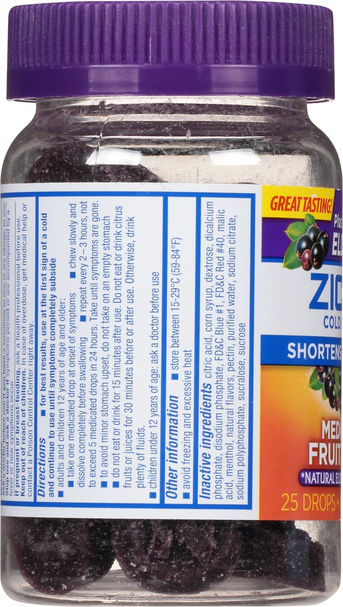 slide 9 of 9, Zicam Medicated Fruit Drops Natural Elderberry Flavor Cold Remedy 25 Drops, 25 ct