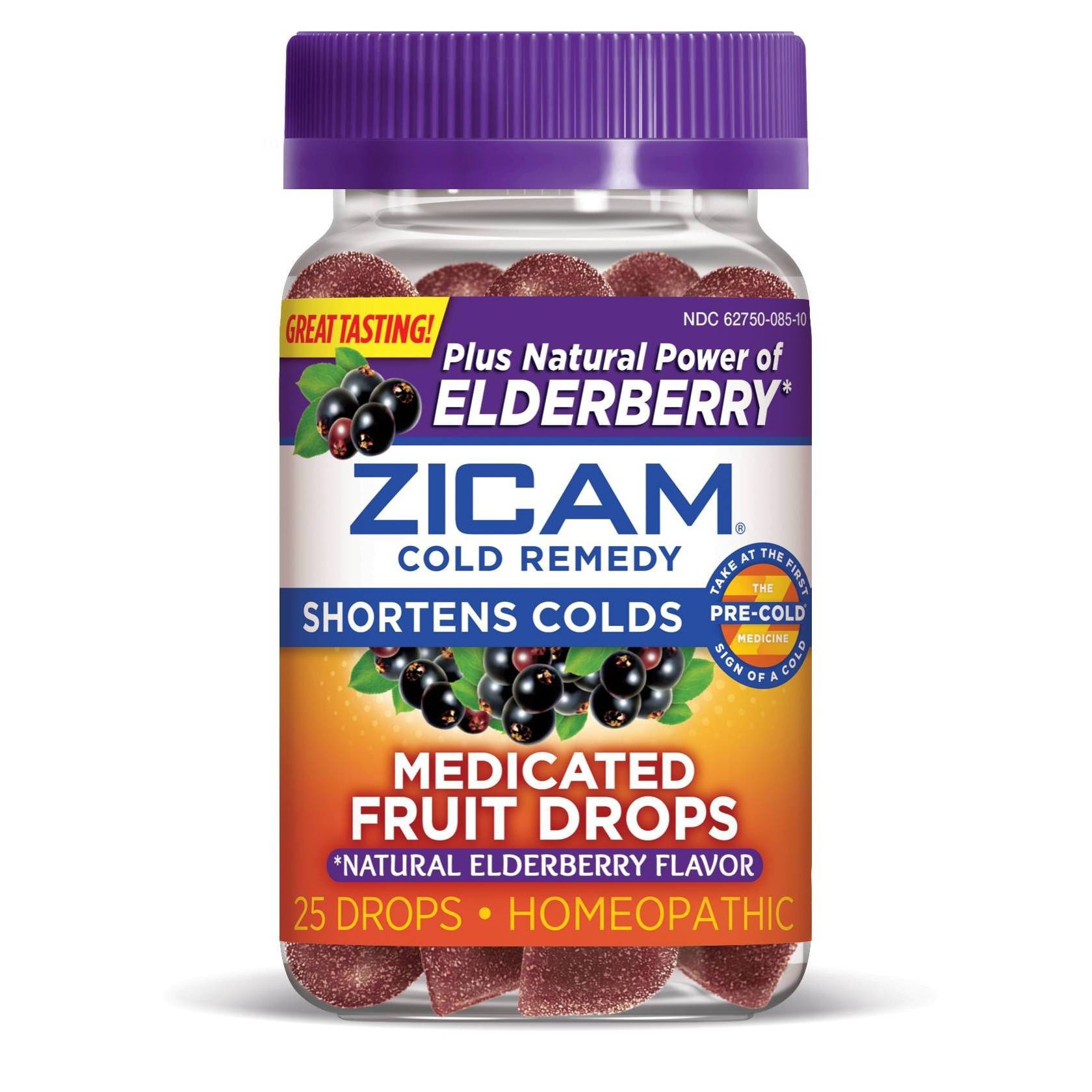 slide 1 of 9, Zicam Medicated Fruit Drops Natural Elderberry Flavor Cold Remedy 25 Drops, 25 ct