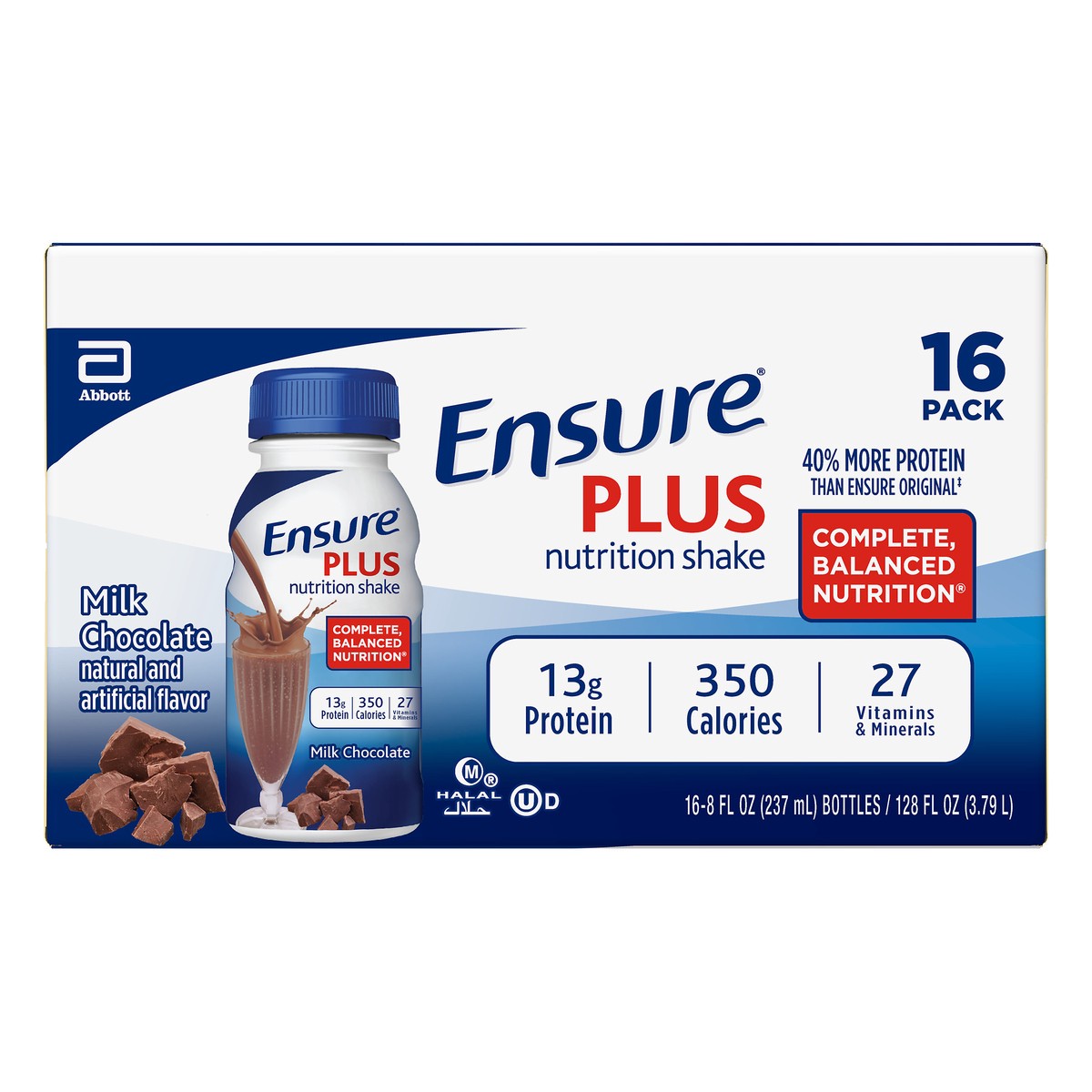 slide 1 of 1, Ensure Plus Milk Chocolate Nutrition Shake, 16 ct; 8 fl oz