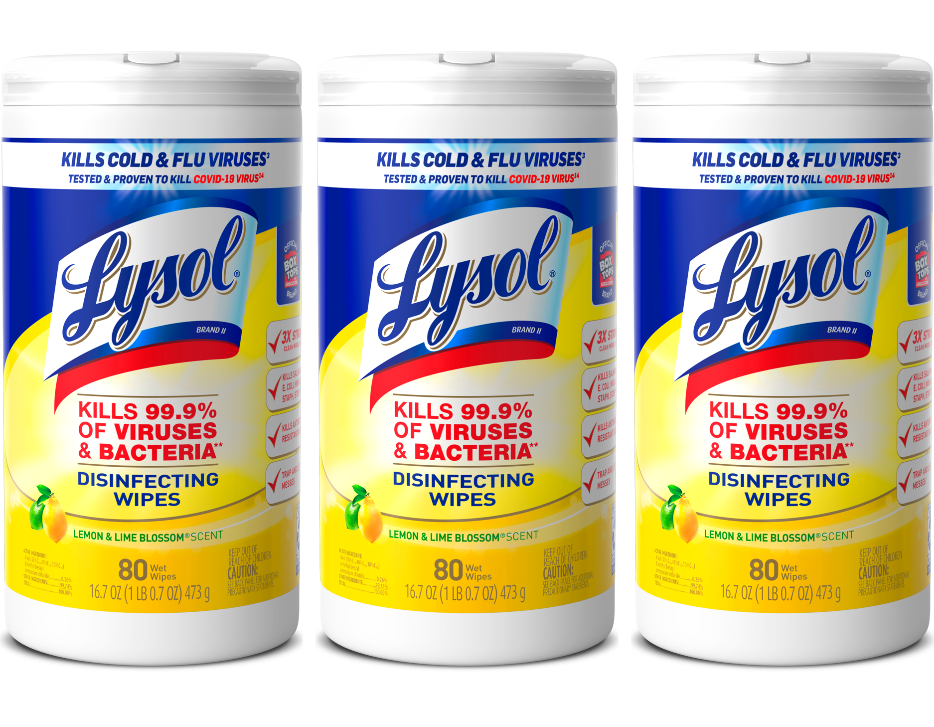 slide 1 of 1, Lysol Disinfectant Wipes, Multi-Surface Antibacterial Cleaning Wipes, For Disinfecting and Cleaning, Lemon and Lime Blossom, 240 Count (Pack of 3), 105 ct