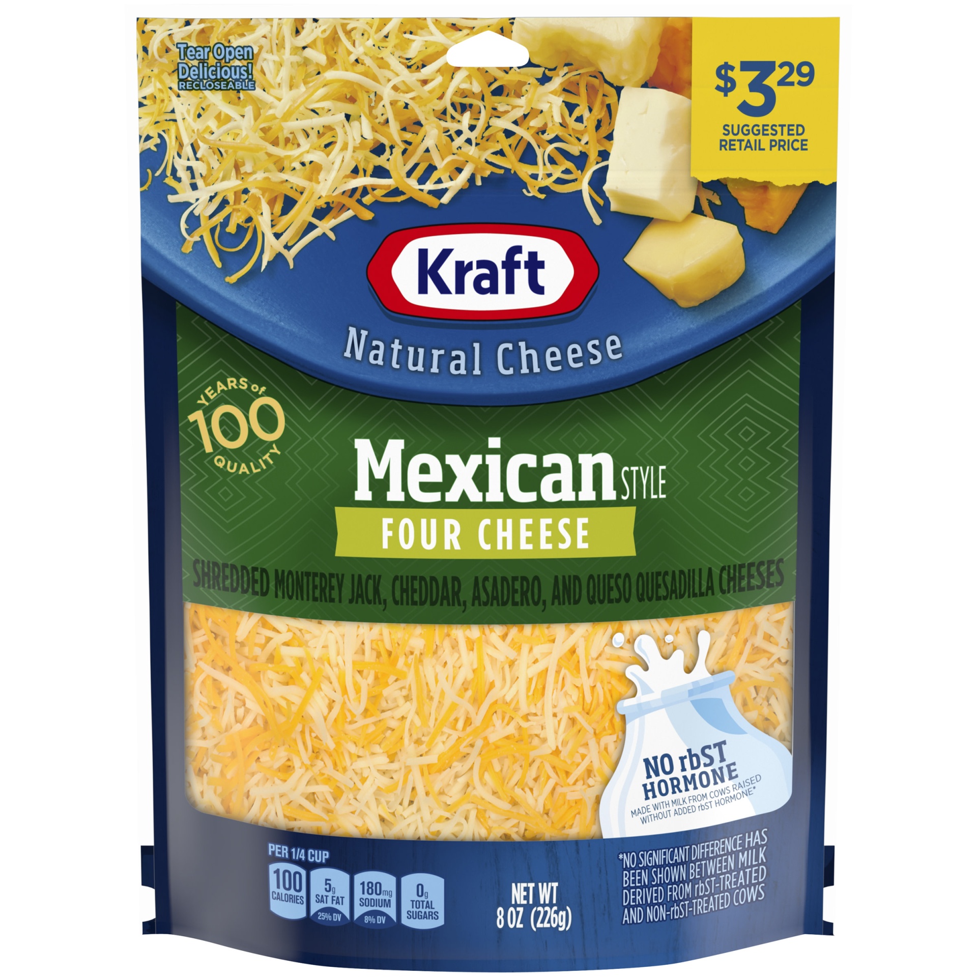 slide 1 of 1, Kraft Mexican Style Four Cheese Blend Shredded Cheese, 8 oz