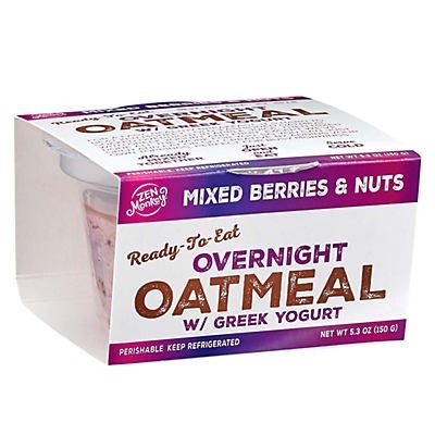 slide 1 of 1, Zen Monkey Overnight Oats Mixed Berries and Nuts Greek Yogurt, 5.3 oz