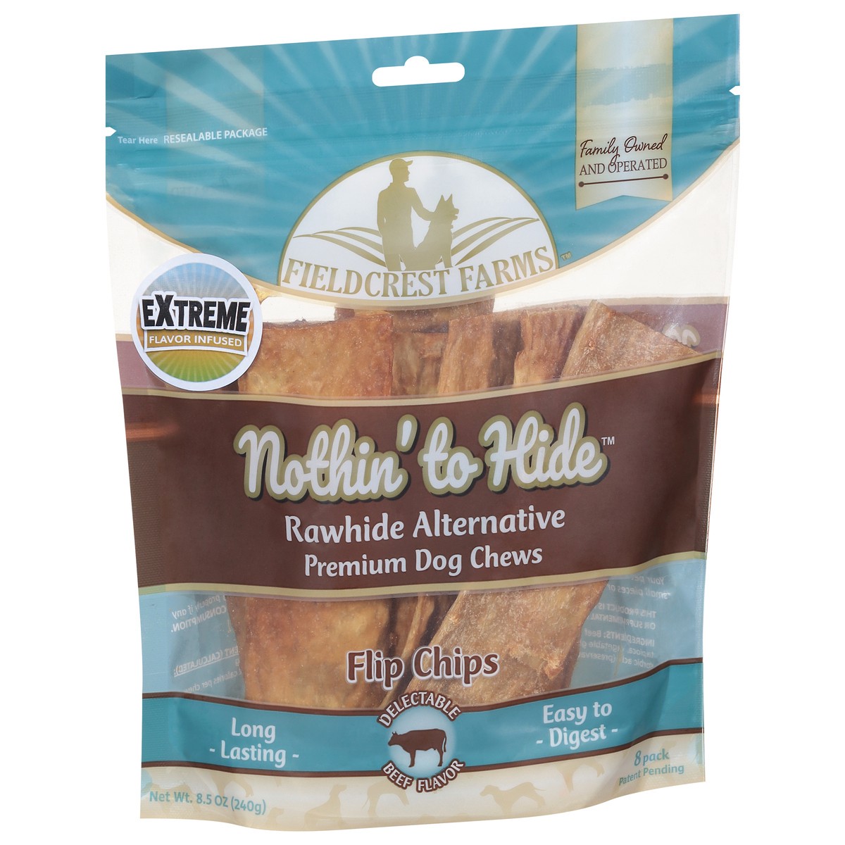 slide 6 of 9, Fieldcrest Farms Nothin' to Hide Filip Chips Premium Beef Flavor Dog Chews 8 ea, 8 ct