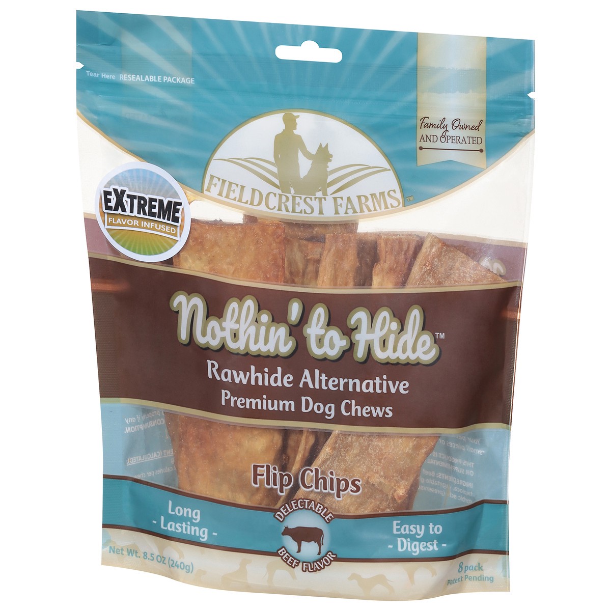 slide 5 of 9, Fieldcrest Farms Nothin' to Hide Filip Chips Premium Beef Flavor Dog Chews 8 ea, 8 ct