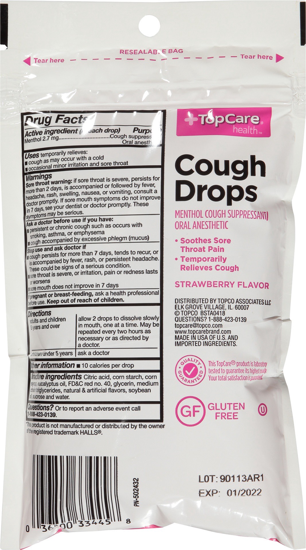 slide 4 of 6, TopCare Menthol Cough Drops Strawberry, 30 ct