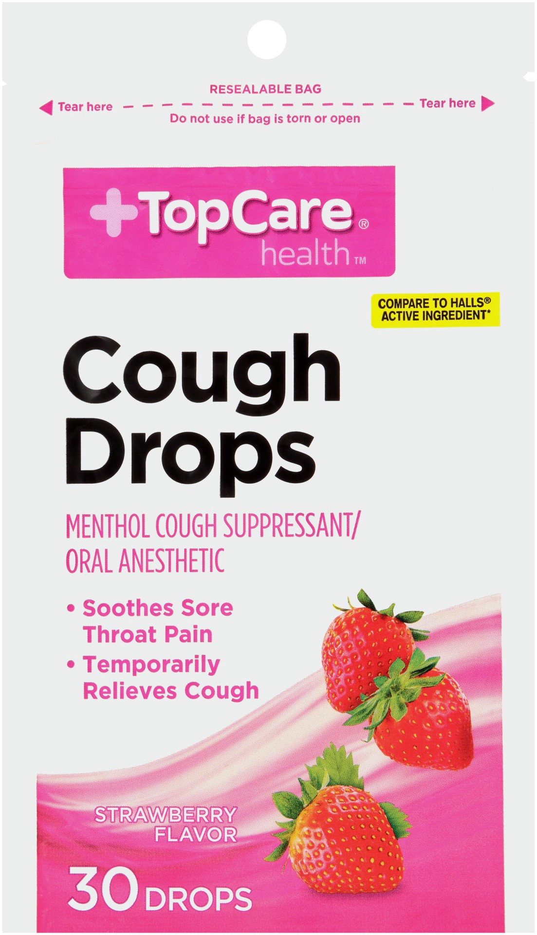 slide 1 of 6, TopCare Menthol Cough Drops Strawberry, 30 ct