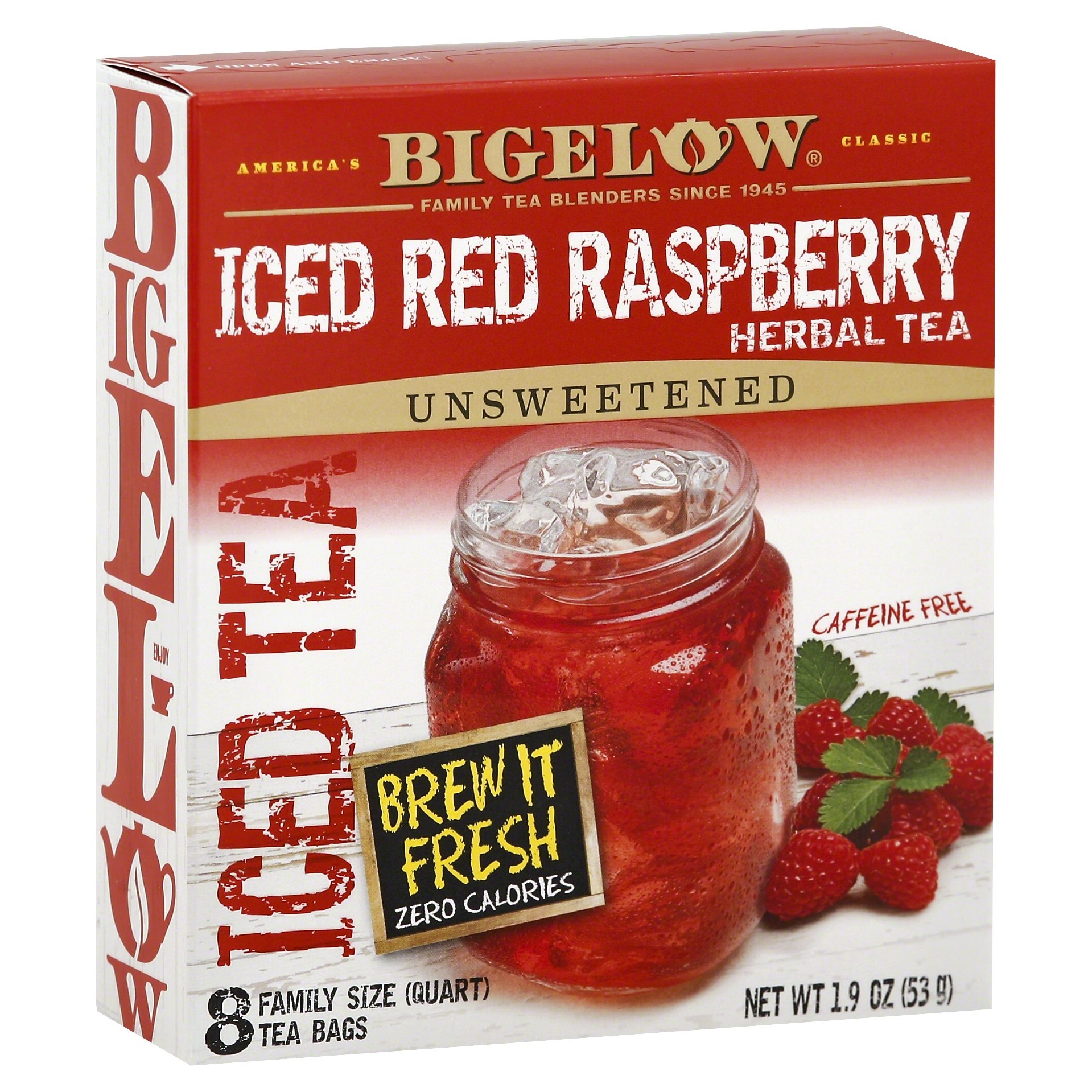 slide 1 of 1, Bigelow Red Raspberry Herb Iced Tea Bags Quart Size, 8 ct