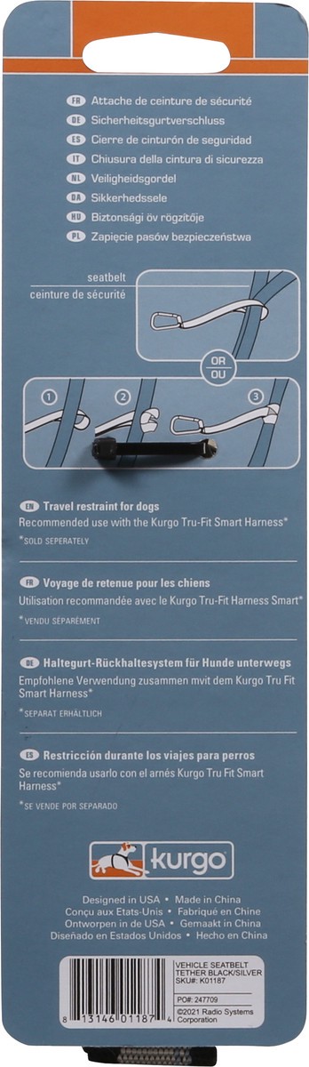 slide 9 of 12, Kurgo Black/ Silver Vehicle Seatbelt Tether 1 ea, 1 ct