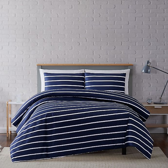 slide 1 of 6, Truly Soft Maddow Stripe Twin XL Duvet Set - Navy, 2 ct