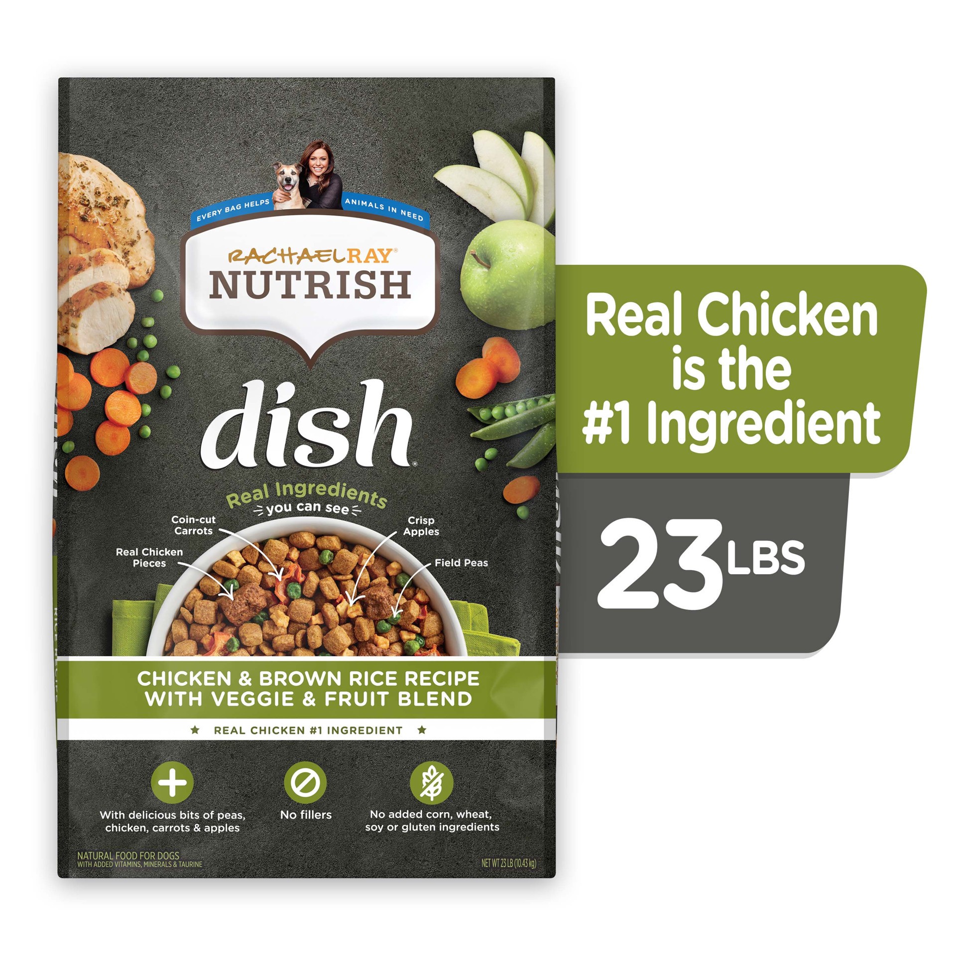 slide 6 of 9, Rachael Ray Nutrish Dish Chicken & Brown Rice Recipe With Veggie & Fruit Blend Dry Dog Food, 23 lb. Bag, 23 lb