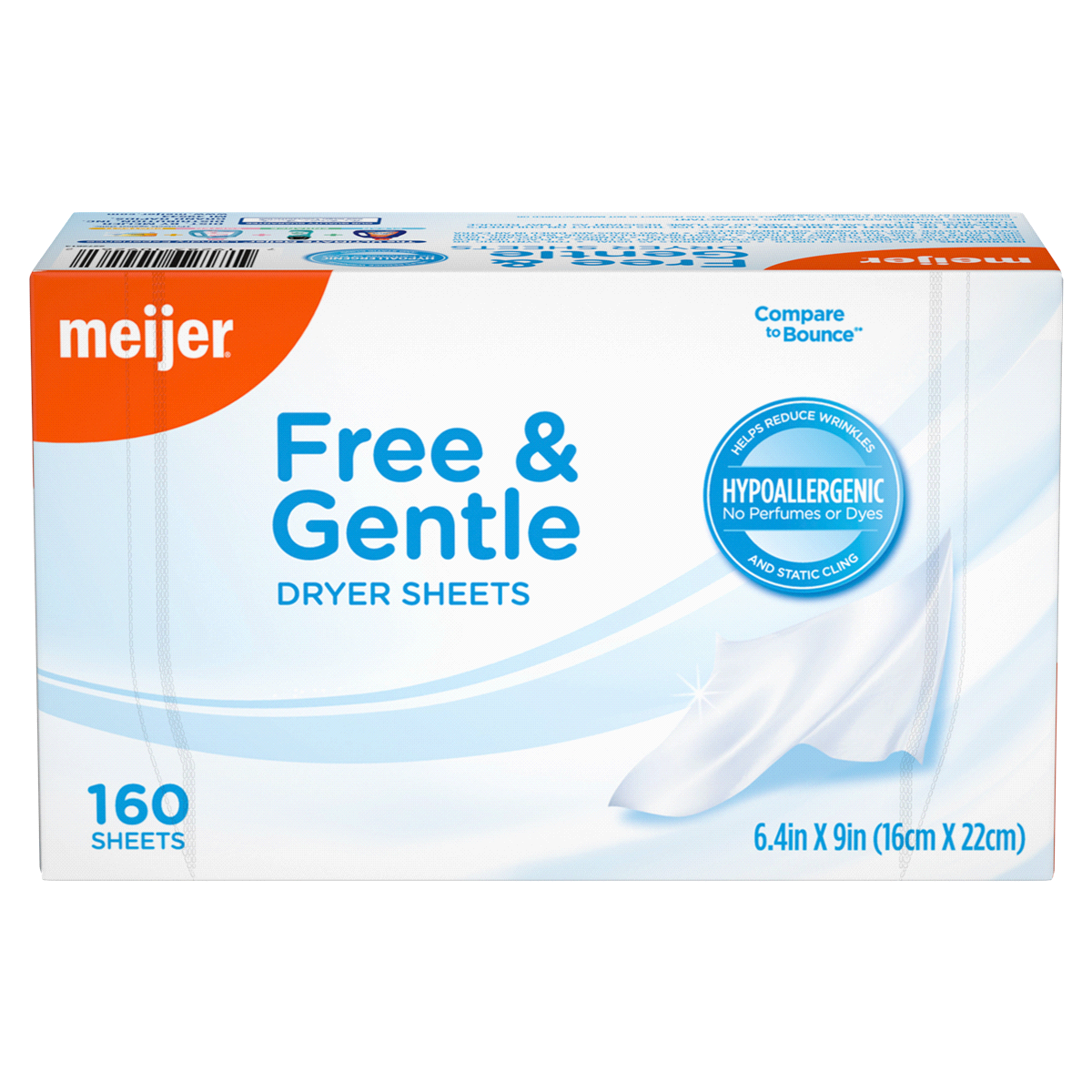 slide 1 of 1, Meijer Fabric Softener Sheets, Free and Gentle, 160 ct