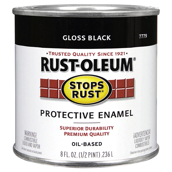 slide 1 of 1, Rust-Oleum Stops Rust Protective Enamel Paint 7779730, Gloss Black, 1/2 pint