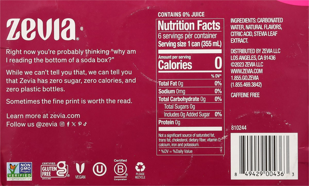 slide 13 of 13, Zevia Zero Sugar Cran-Raspberry Soda - 6 ct, 6 ct; 12 oz