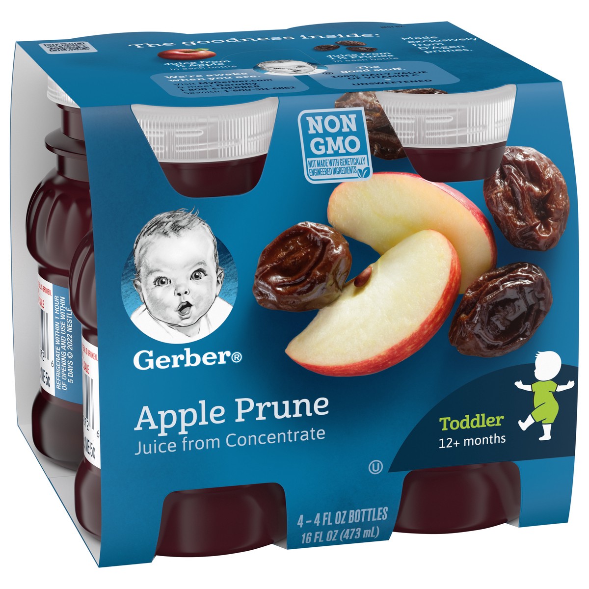 slide 5 of 9, Gerber Apple Prune Juice From Concentrate, 4 ct; 4 fl oz